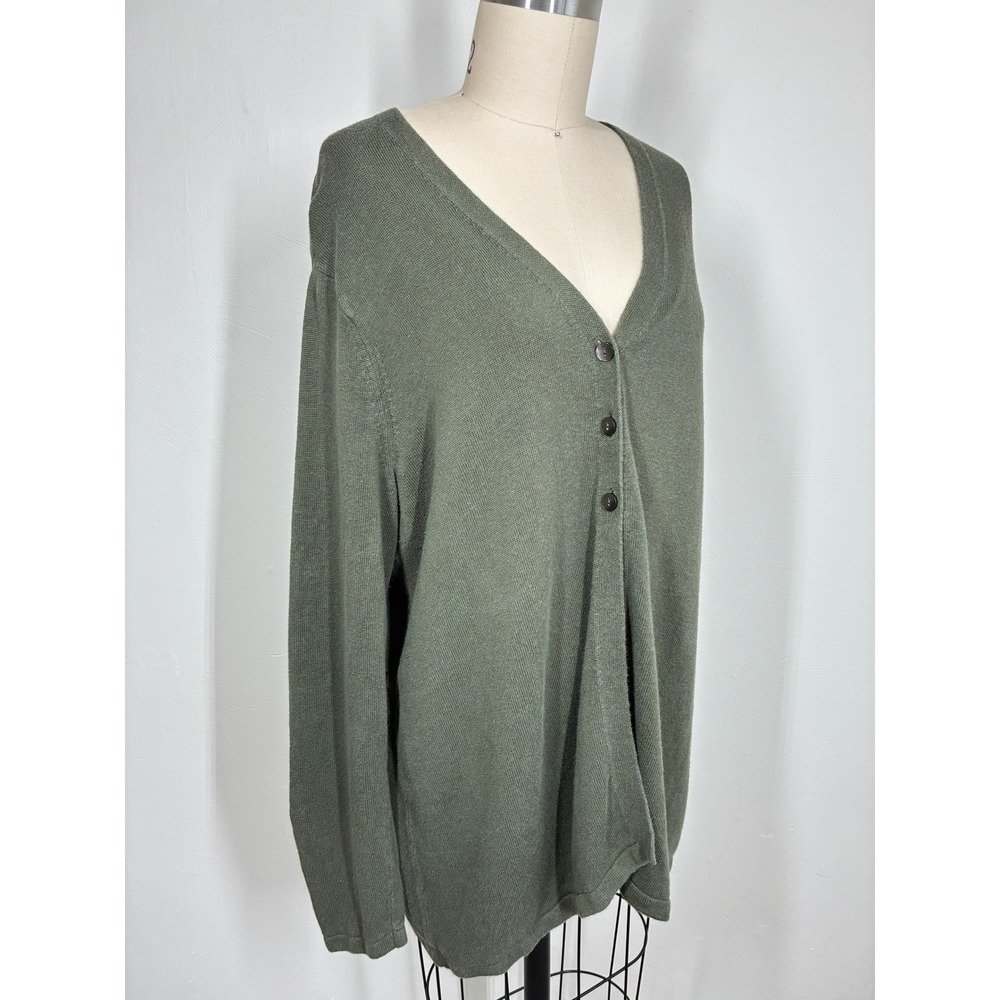 J.Jill Green Linen Blend Flyaway Cardigan Sweater Large Lagenlook Coastal - Picture 3 of 11